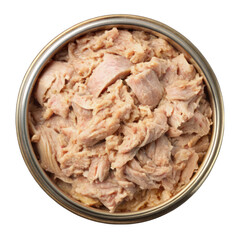 Heap of canned tuna top view isolated on transparent background