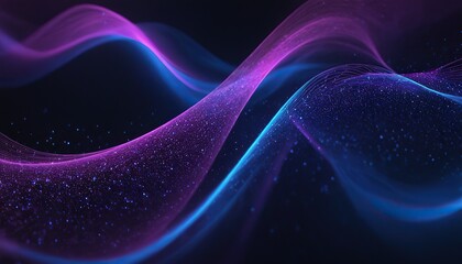 Wall Mural - purple and blue wave of dots and lines on dark blue background, digital technology concept with flowing particles for presentation or wallpaper design 153