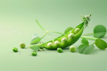 Poster - Closeup of a Freshly Picked Green Pea Pod on a Verdant Background