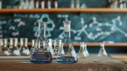 Wall Mural - flask with chemistry formula background