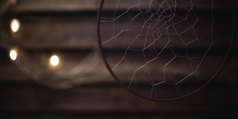 Intricate spider web in the dark