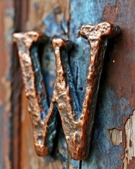 Sticker - Rusty metal hooks on a weathered wooden surface