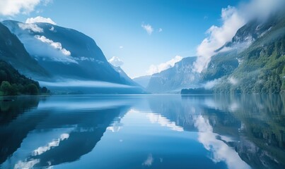 Wall Mural - serene alpine lake surrounded by majestic mountains