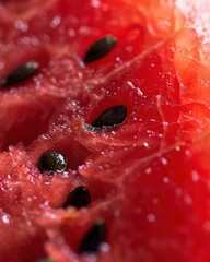 Poster - Close-up of juicy red watermelon with water droplets