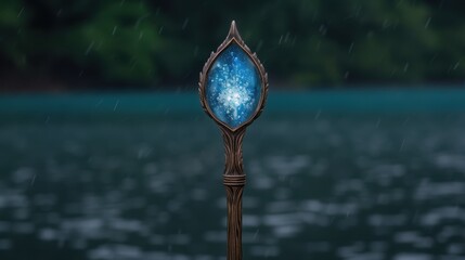 Poster - Magical wand with glowing blue crystal