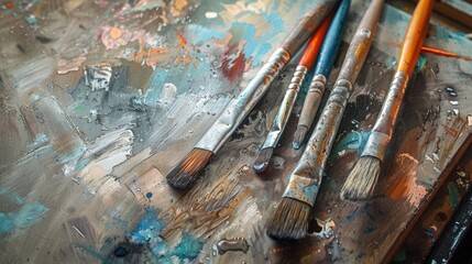 Canvas Print - Drawing utensils on a soft colored surface