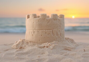 Wall Mural - Sunset over a sandcastle on the beach