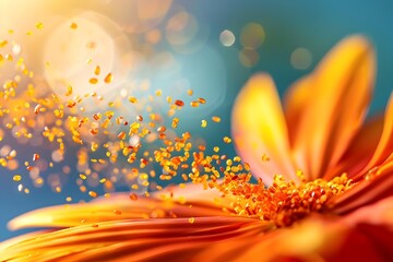 Poster - Shimmering Pollen Granules Scattered on Vibrant Flower Petals