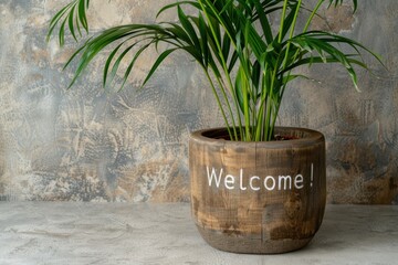 Poster - Welcome sign with tropical plant