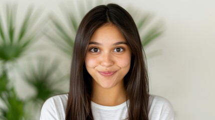 Canvas Print - smiling young woman with long dark hair