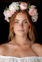 Wall Mural - beautiful woman with flower crown