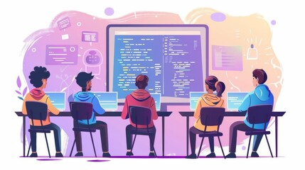 Teacher conducting a coding class, technology education, programming skills