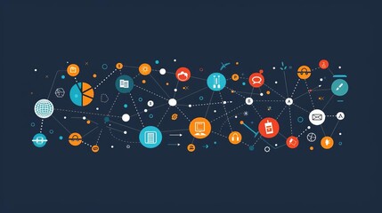 Knowledge network, curriculum nodes, flat design illustration