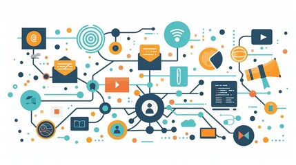 Knowledge network, curriculum nodes, flat design illustration