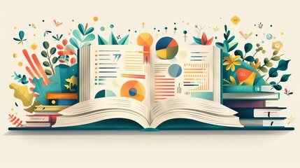 Journals with instructional diagrams, flat design illustration