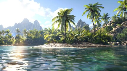 Wall Mural - Ark Survival Evolved The Center Island, High Detail RAW color photo, matte, pastel colors, backlighting, beauty lighting, depth of field, natural lighting. copy space for text.