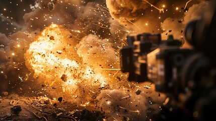 Wall Mural - flashes and explosions erupting during gunfire from the machine.