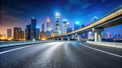 Sticker - Overpass road with cityscape background for night architectural visualization, overpass, road, highway