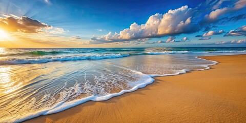 Wall Mural - Tranquil waves gently rolling onto sandy beach , coastal, water, summer, relaxation, ocean, sea, peaceful, vacation, shore, tide