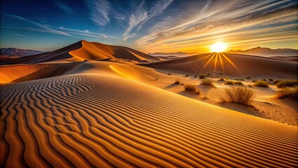 Poster - Sand dunes ripple in arid Africa sunset, Sand dunes, arid, Africa, sunset, desert, landscape, nature, sand, ripple, dry, climate