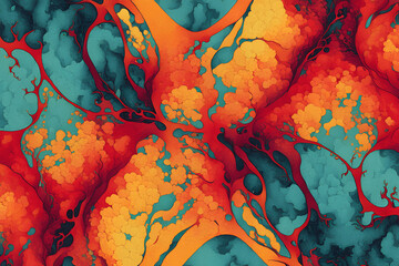 Intricate Red Orange And Teal Patterns In Vibrant Abstract Desig