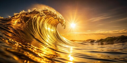 Canvas Print - Golden wave illuminated by the sun , golden, wave, water, sun, reflection, shimmering, natural, beauty, ocean, sea, peaceful