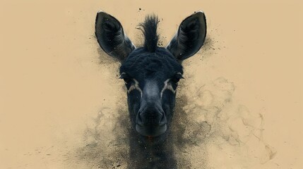 Canvas Print -   A close-up of a giraffe's head with dirt on the ground in front