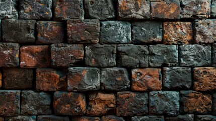 Wall Mural - Textured block wall aged brick horizon