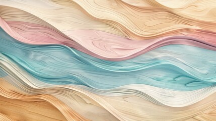 Wall Mural - The image features waves in a soothing pattern, where natural wood hues gradually blend into modern pastel colors. 