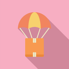 Poster - Cardboard box gently floating down using orange and yellow parachute for fast delivery