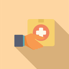 Canvas Print - Courier is delivering a first aid kit with a medical cross symbol on it