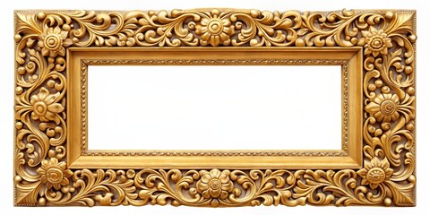 Poster - Golden wooden frame with intricate carvings and elegant details, luxury, antique, decor, ornate, vintage, decoration, stylish