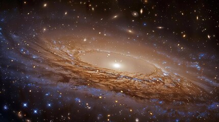Wall Mural - The lens of a cosmic telescope captures a galaxy drifting in the ocean of space, its myriad stars like fireflies in the dark.