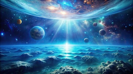 Wall Mural - exploration of the deep ocean and vast cosmos , oceanic, voyages, exploring, depths, celestial, cosm