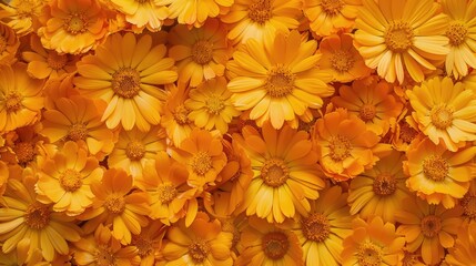 Calendula flowers create bright orange floral backdrop in horizontal view