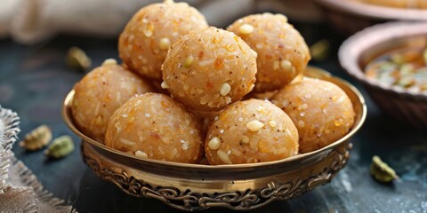 Canvas Print - Bowl of small, round, golden-colored food