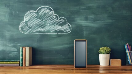 Poster - Smartphone displaying CLOUD COMPUTING in front of blackboard