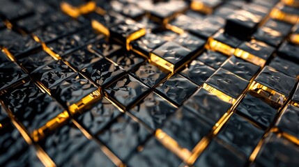 Canvas Print - Close up of black and gold cube pattern