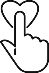 Poster - Simple line art icon of a hand cursor clicking on a heart shape, symbolizing online affection