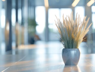 Canvas Print - Potted plant sits on table in room with lot of windows