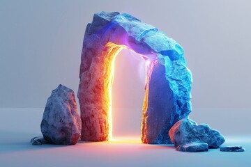 Wall Mural - large rock archway with glowing light inside