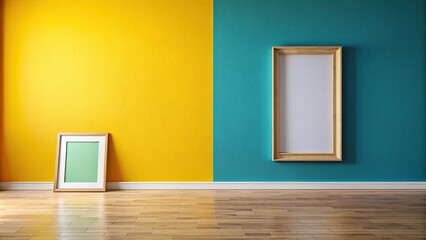 Canvas Print - Empty picture frame hanging on a colored wall in a modern room, interior design, contemporary, decoration, decor, frame, wall art