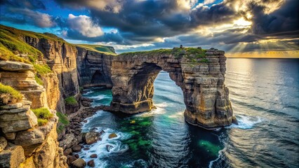 Wall Mural - Dramatic cliff with natural arch formation, cliff, arch, rock, formation, landscape, nature, dramatic, scenic