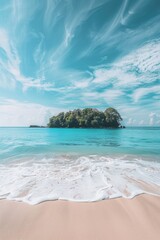 Wall Mural - Beautiful island with blue ocean and white clouds in sky