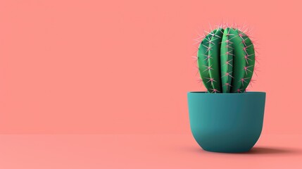 Wall Mural - Minimal style cactus in pot with pink background and space for text