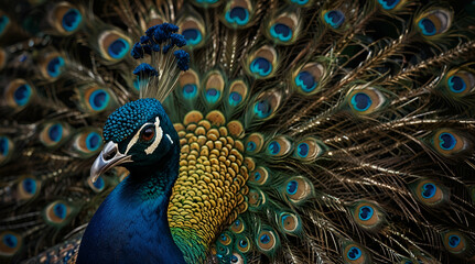 Real peacock illustration, showing its vibrant, detailed plumage generative ai, generative.ai
