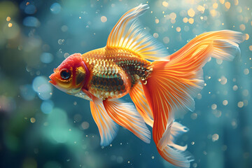 Wall Mural - Goldfish in Aqua Background Photo