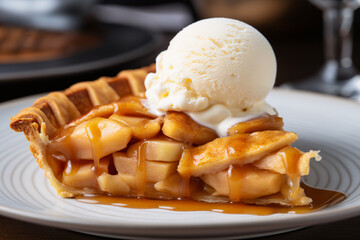 Sticker - Slice of fresh apple pie with vanilla ice cream on plate