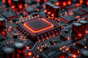 Poster - A computer chip with a red glowing center