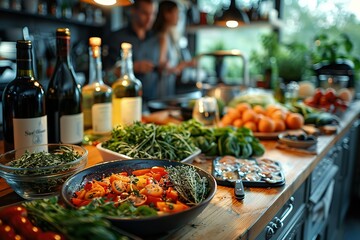 Wall Mural - A table is covered with a variety of food and drinks